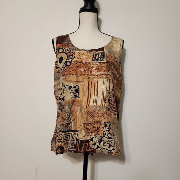 Vintage 80s 90s Stunt 100%  Silk Tank Top Blouse sz M/L brown earth tone ethnic - Picture 9 of 13